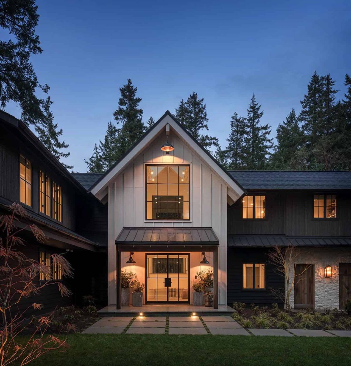 Board-and-batten siding with mixed materials by North Atlanta Exteriors