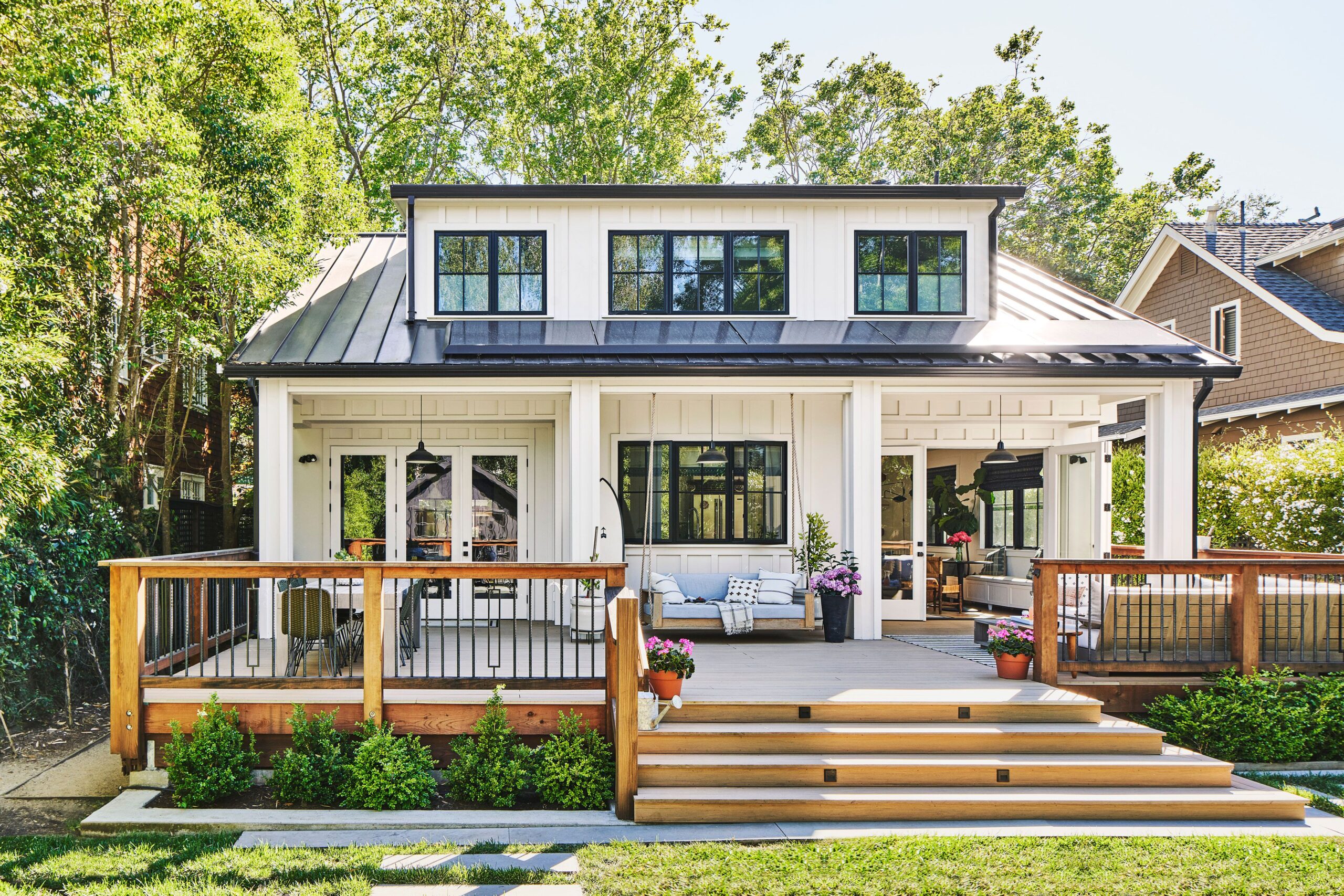 Modern farmhouse back deck and siding by North Atlanta Exteriors